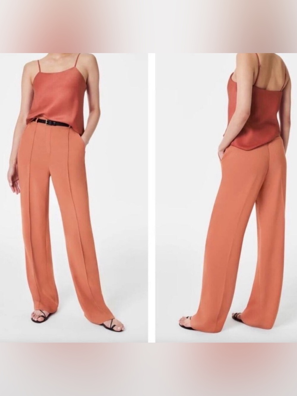 SPANX Wide-Leg Crepe High-Rise Trouser Pants in Sedona (tall). Originally $128!